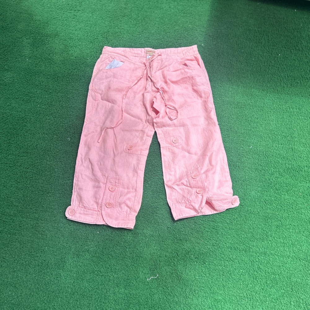 Casual Pink Capri-Length Bottoms with Rolled Hem